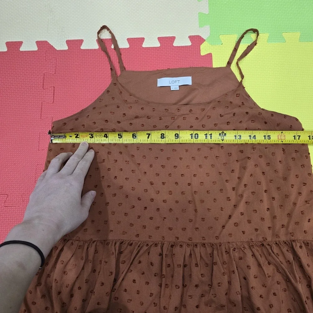 LOFT Women's Small Brown Clip Dot Sleeveless‎ Mini Dress Lined Tiered Boho